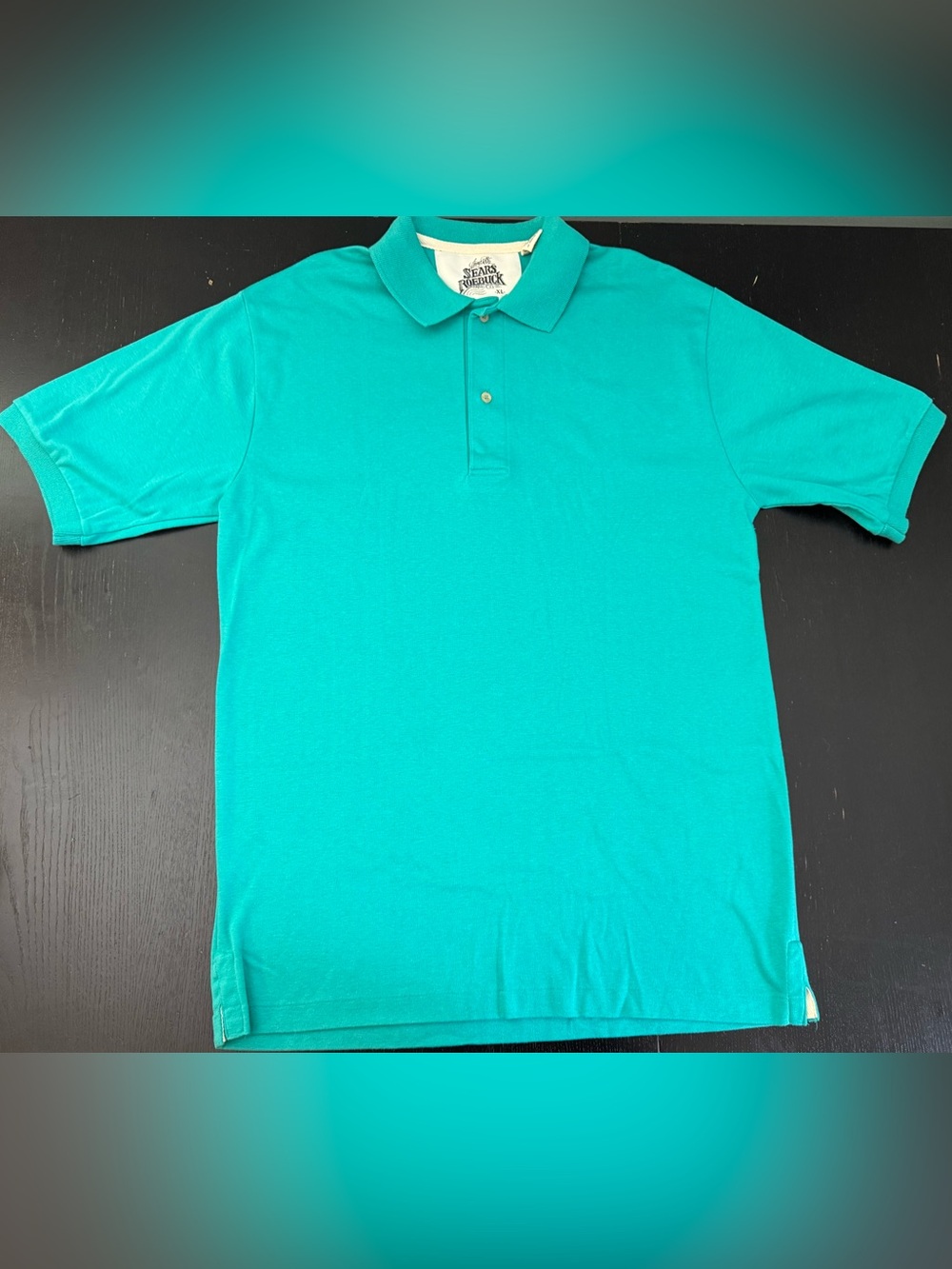 Vintage 80s 90s Sears Roebuck Teal Polo Shirt XL Made in USA 100% Cotton